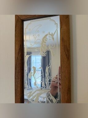 80s Gold Etched Unicorn Wall Mirror - Home Wall Decor